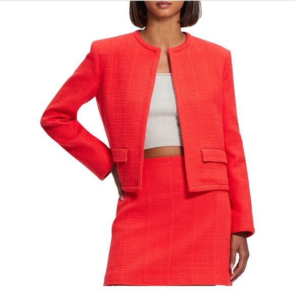 Theory Jackets & Blazers - Theory Textured Red Open Front Tweed Jacket Size 00